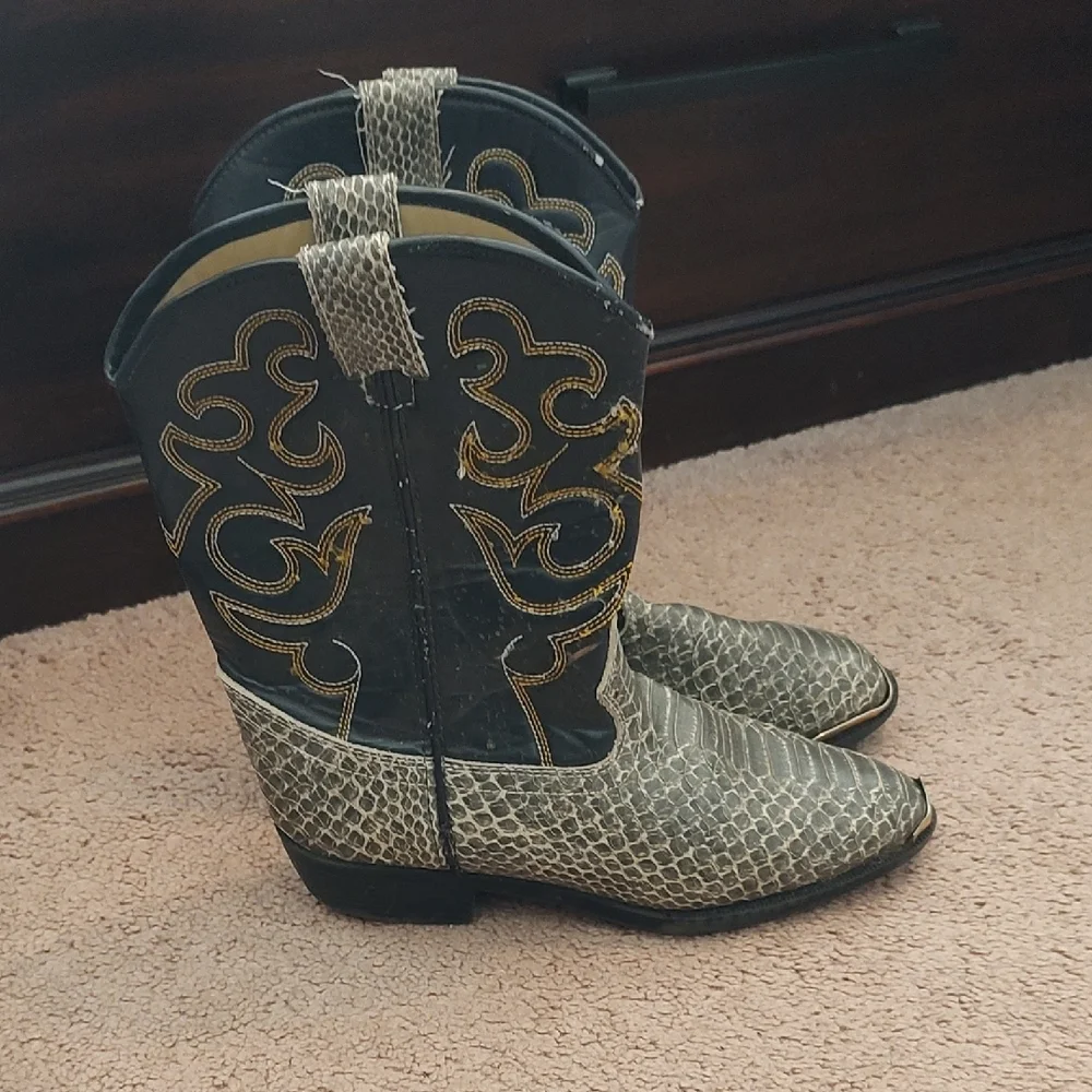 Kids Black and Tan Snakeskin Western Cowboy Boots